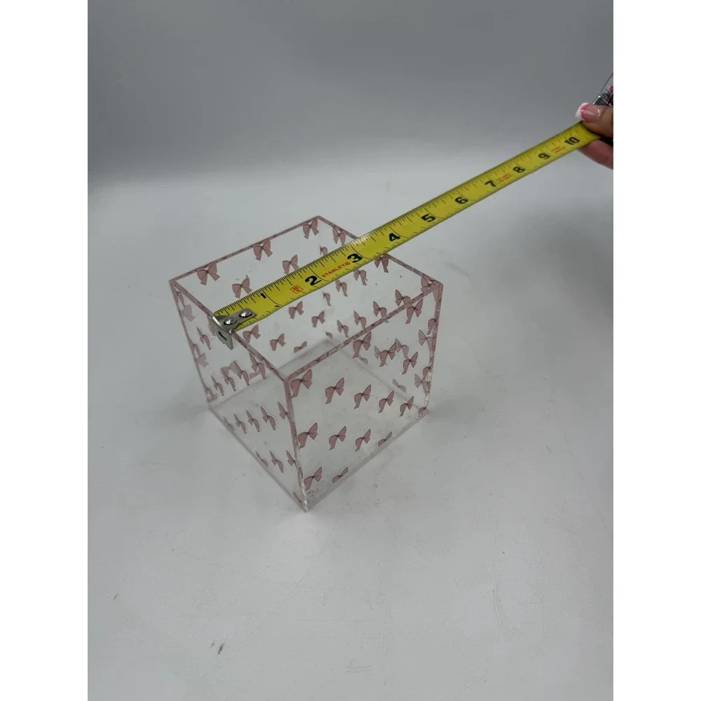 Aslsiy Cute Coquette Pink Bow Pen Holder White 1 Compartment Acrylic